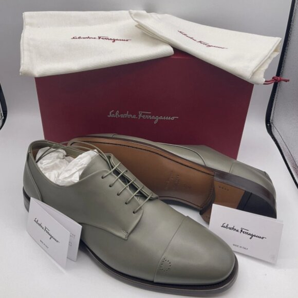 Salvatore Ferragamo Men's Gavino Lace-up Leather Shoes Olivo Calf Size 13 D - Picture 1 of 12